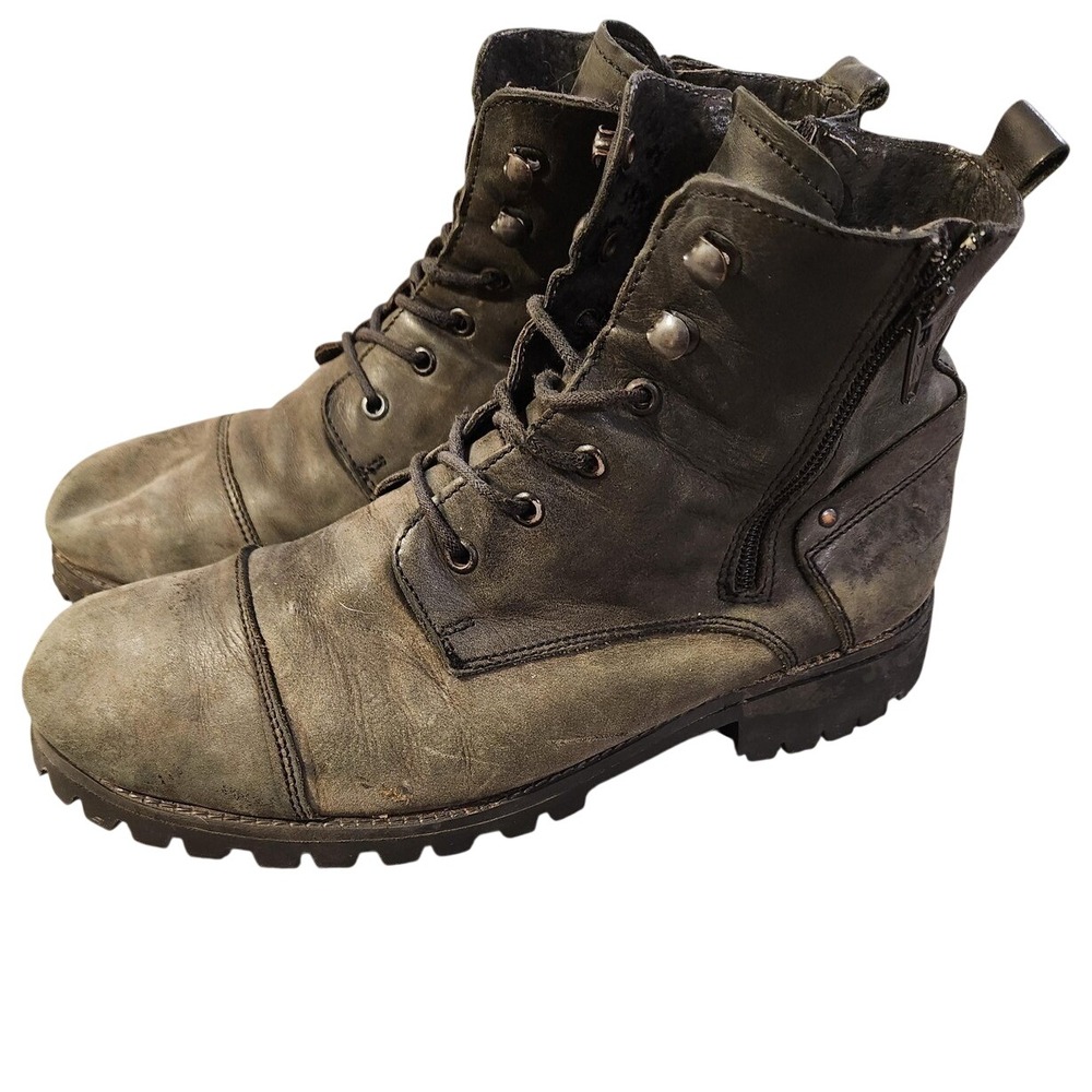 Tacco Boots Mens Size 8.5 Gray Leather Combat Ankle Lace Up Zip Vibram Sole